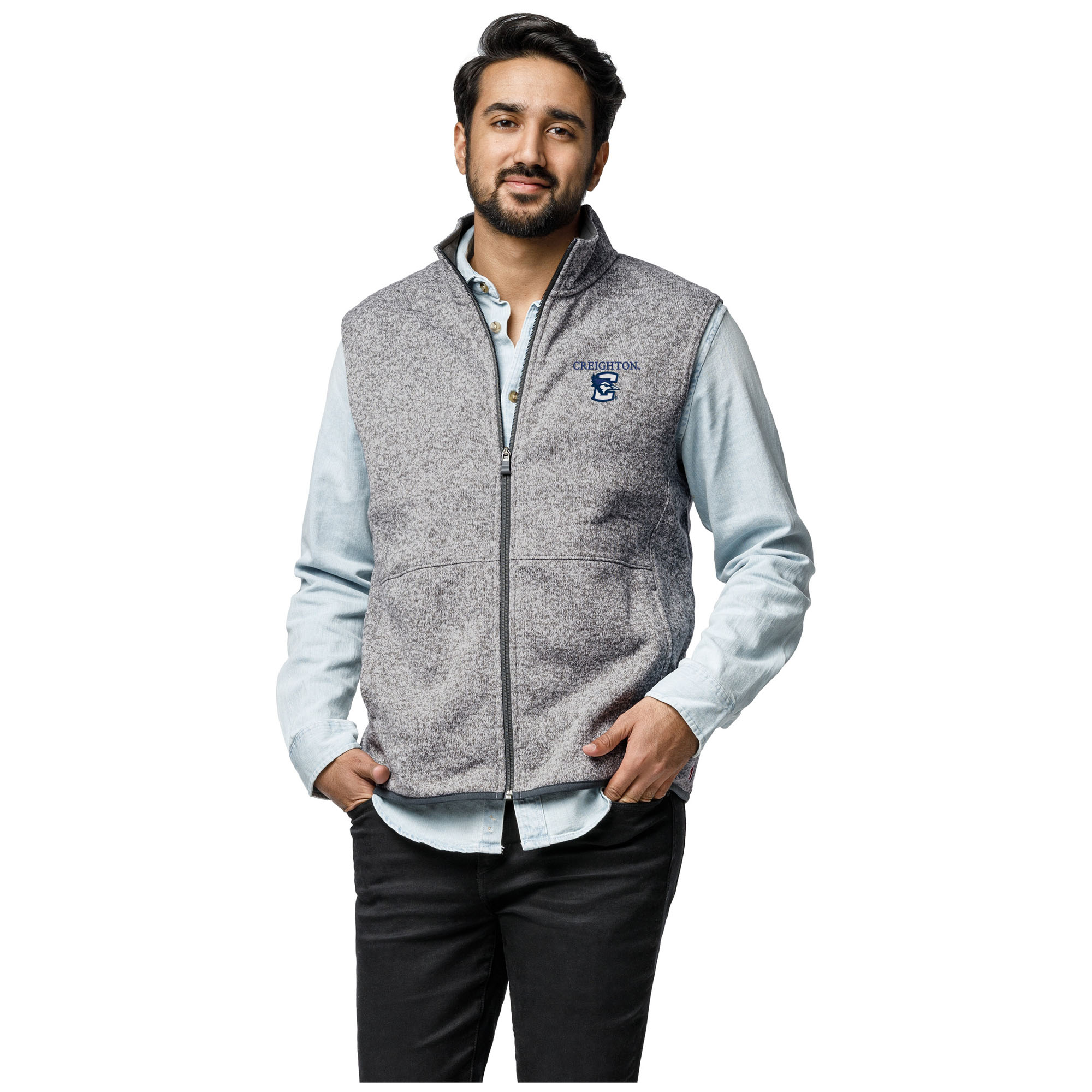 Men’s League Collegiate Wear Heather Gray Creighton Bluejays Saranac Full-Zip Vest Men’s League Collegiate Wear Heather Gray Creighton Bluejays Saranac Full-Zip Vest