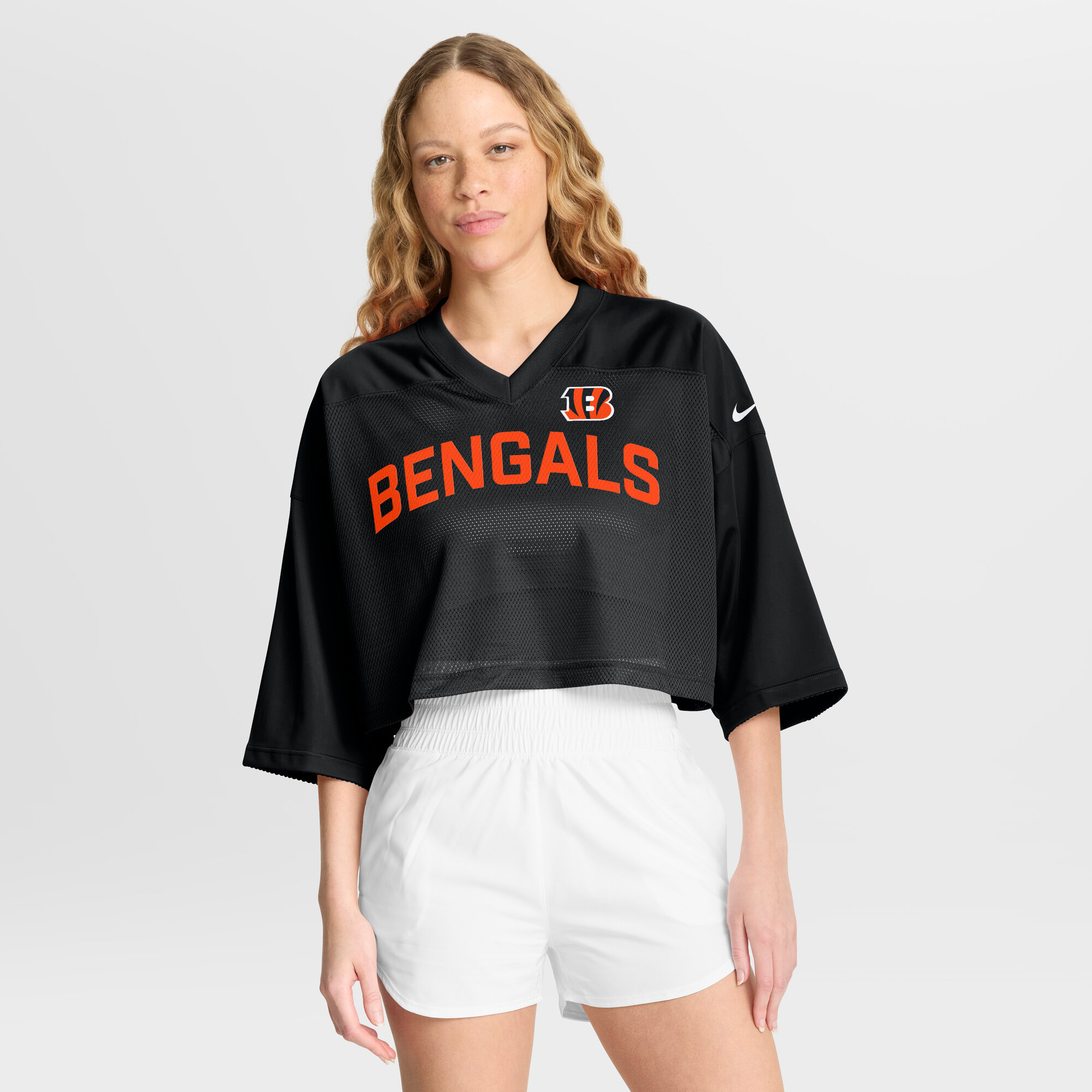 Women's Nike Black Cincinnati Bengals Primetime Cropped Mesh Dri-FIT Fashion Jersey