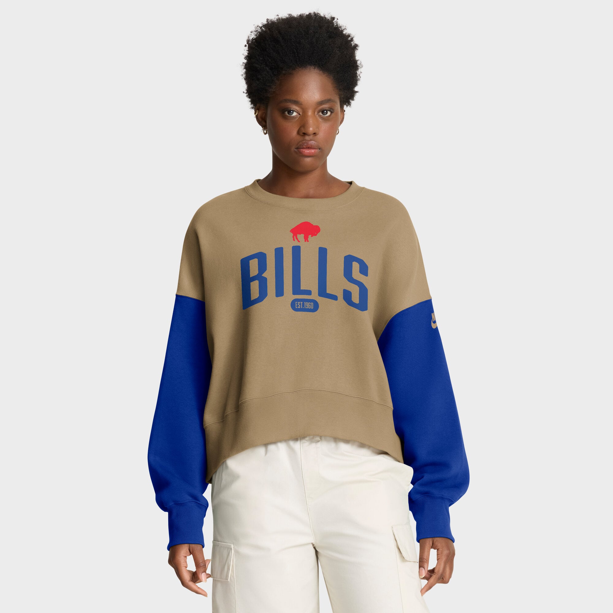 Women’s Nike Tan Buffalo Bills Oversized Rewind Pullover Sweatshirt Women’s Nike Tan Buffalo Bills Oversized Rewind Pullover Sweatshirt