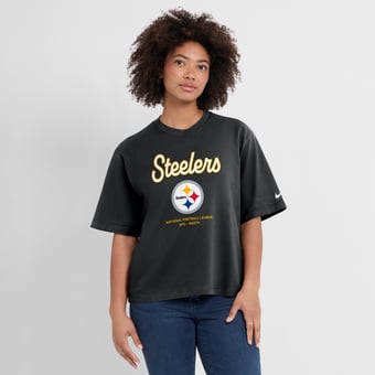 Women's Nike Black Pittsburgh Steelers Essential Script Relaxed Boxy T-Shirt