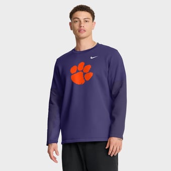 Men's Nike Purple Clemson Tigers 2025 Sideline Coach Therma-FIT Long Sleeve T-Shirt