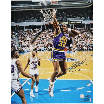 Karl Malone Utah Jazz Autographed 16" x 20" Signature Dunk vs Sacramento Kings Photograph