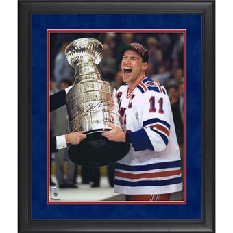 Mark Messier New York Rangers Autographed Framed 16" x 20" Receiving Stanley Cup Photograph