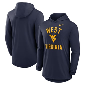 Men's Nike Navy West Virginia Mountaineers Classic Arch Tri-Blend Dri-FIT Long Sleeve Hoodie T-Shirt