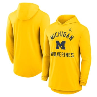 Men's Jordan Brand Maize Michigan Wolverines Classic Arch Tri-Blend Dri-FIT Long Sleeve Hoodie T-Shirt