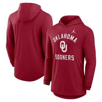 Men's Jordan Brand Crimson Oklahoma Sooners Classic Arch Tri-Blend Dri-FIT Long Sleeve Hoodie T-Shirt