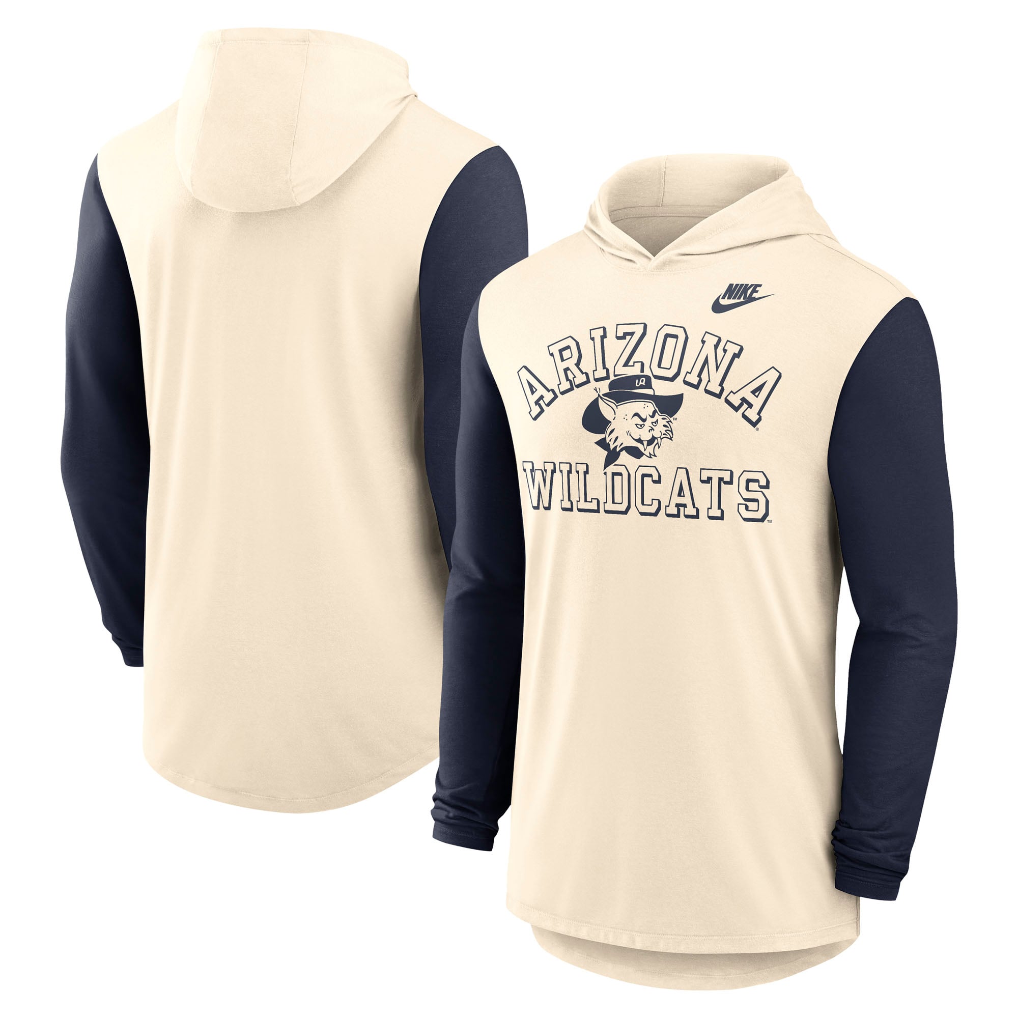 Men's Nike Natural/Navy Arizona Wildcats Legacy Color-Block Tri-Blend Long Sleeve Hoodie T-Shirt