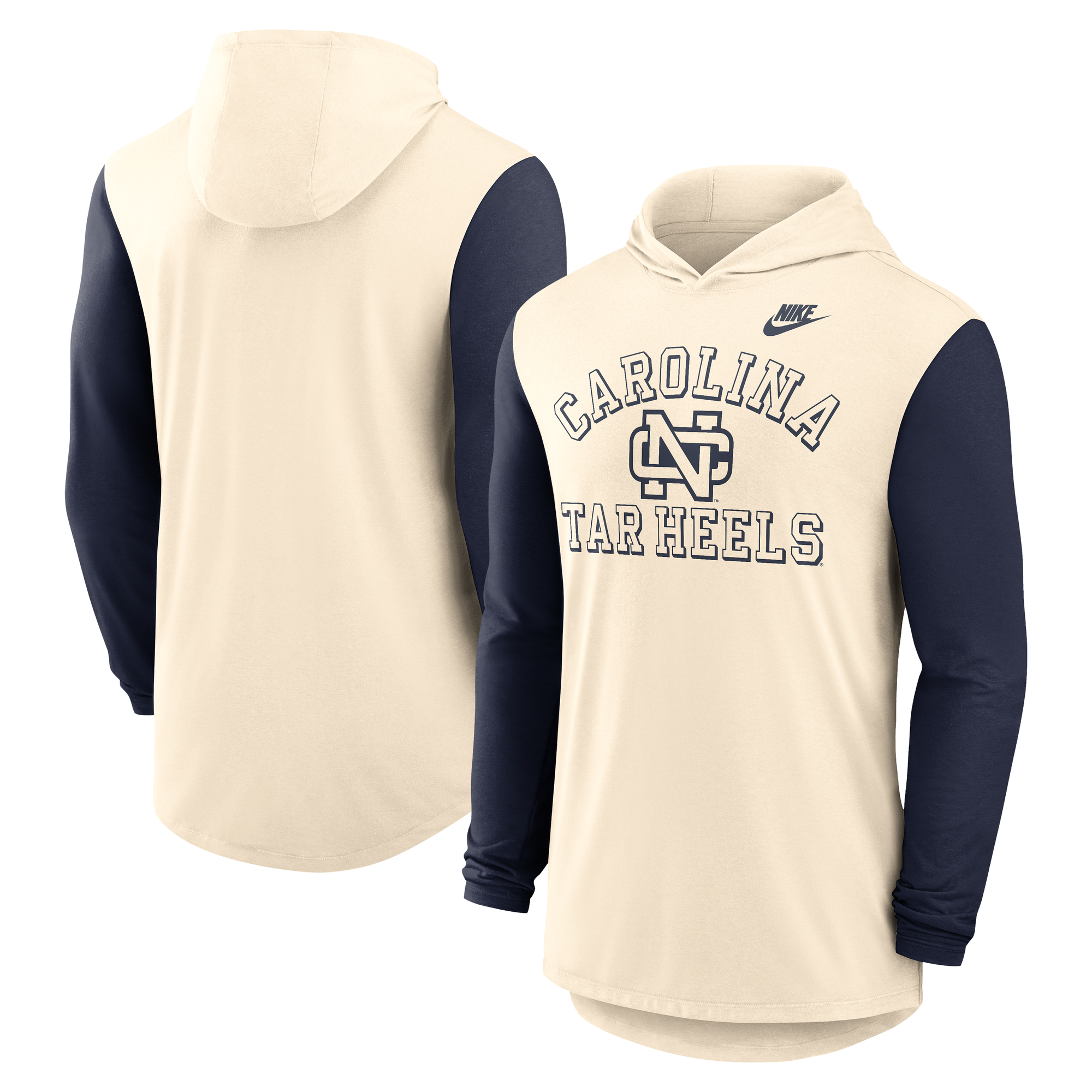Men's Nike Natural/Navy North Carolina Tar Heels Legacy Color-Block Tri-Blend Long Sleeve Hoodie T-Shirt
