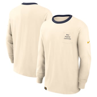 Men's Nike Natural West Virginia Mountaineers Athletic Prep Max90 Pocket Logo Long Sleeve T-Shirt