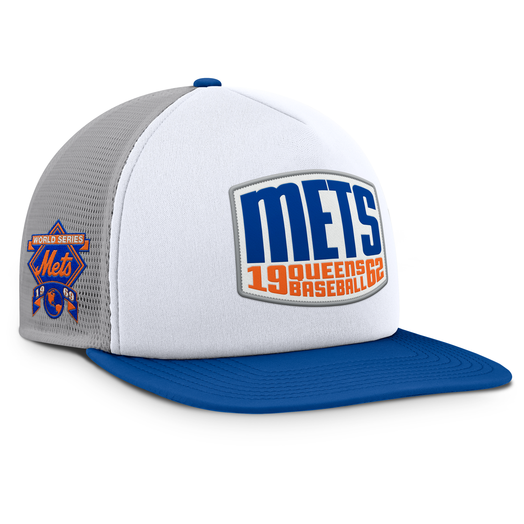 Men’s Fanatics Gray/White New York Mets Cranked Foam Front Patch Trucker Adjustable Hat Men’s Fanatics Gray/White New York Mets Cranked Foam Front Patch Trucker Adjustable Hat