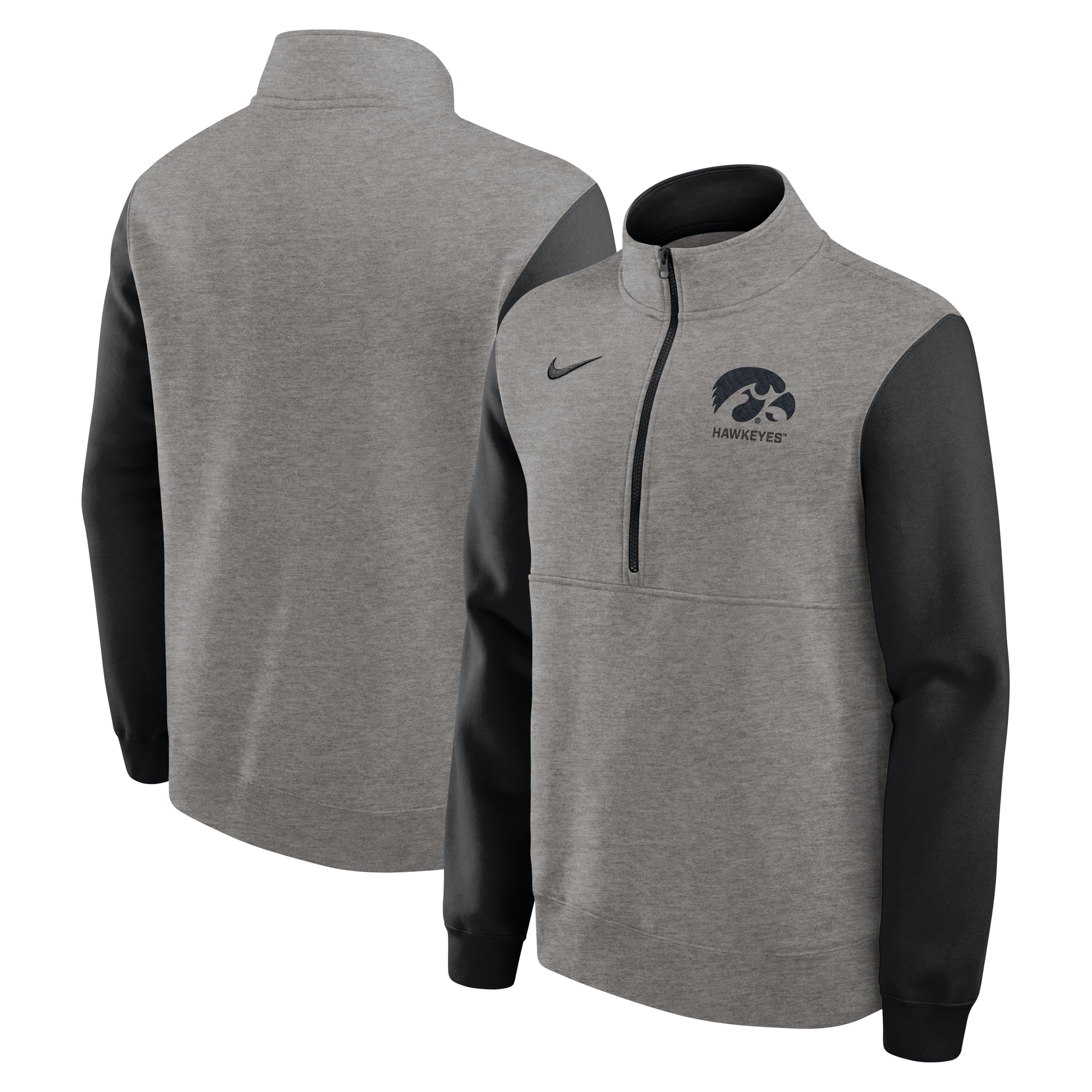 Men's Nike Heather Gray/Black Iowa Hawkeyes Club Fleece Half-Zip Pullover