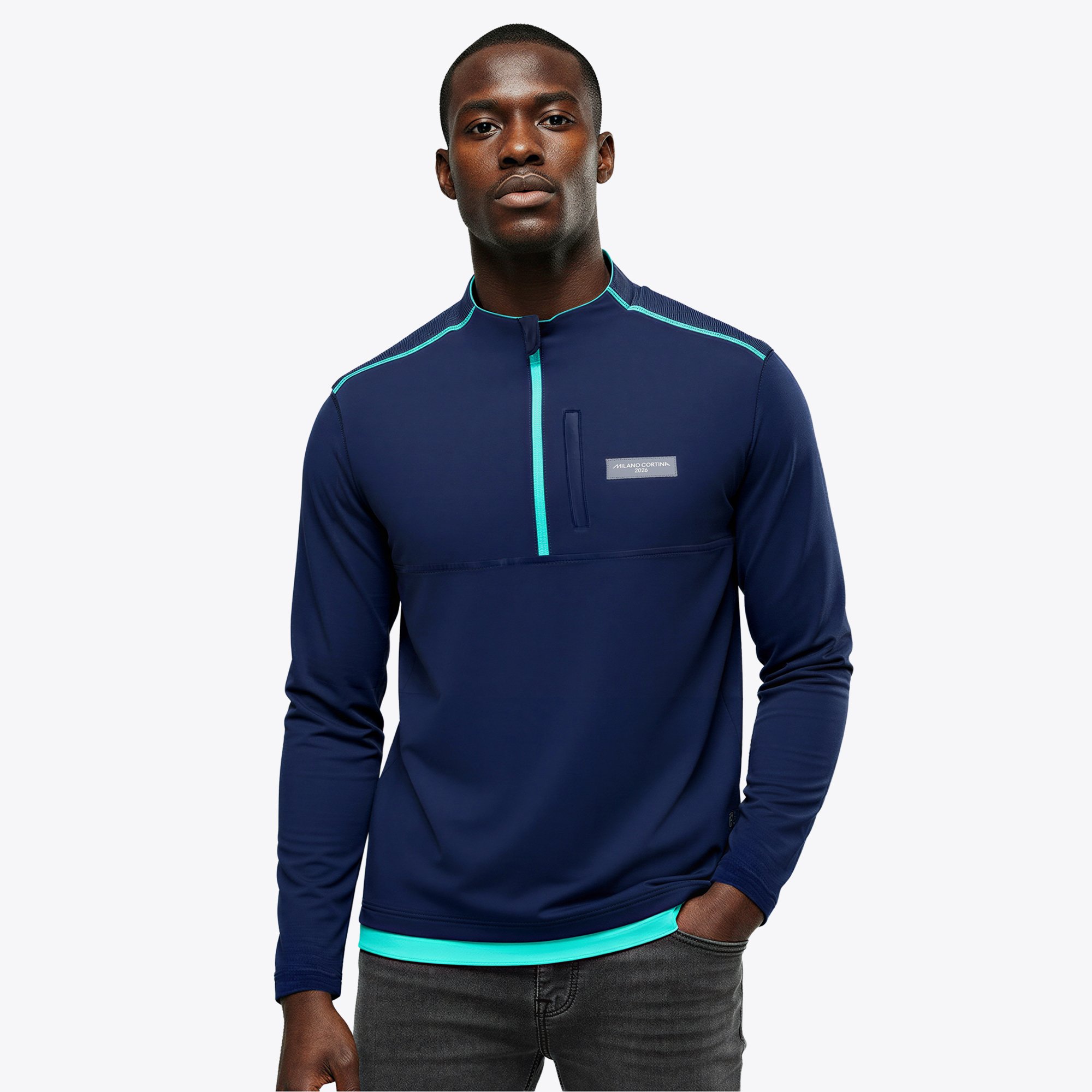 Top Defender Olimpiadi Milano Cortina 2026 con zip a 1/4 - Blu