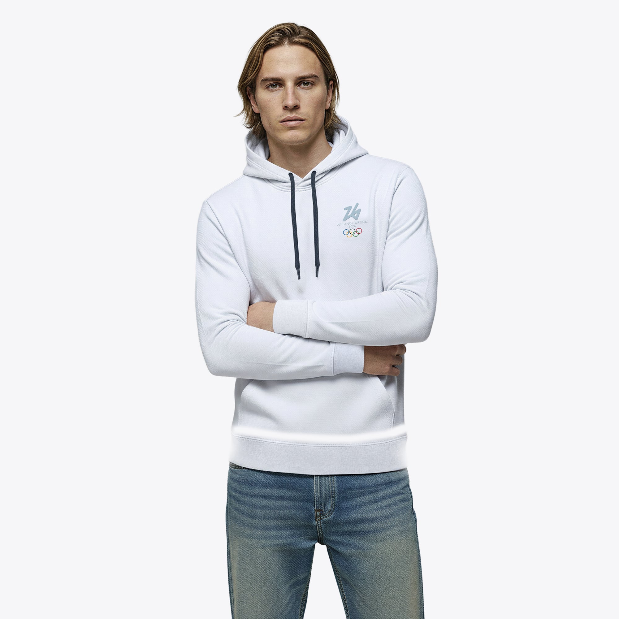 Felpa con cappuccio Essentials Olimpiadi Milano Cortina 2026 - Bianco