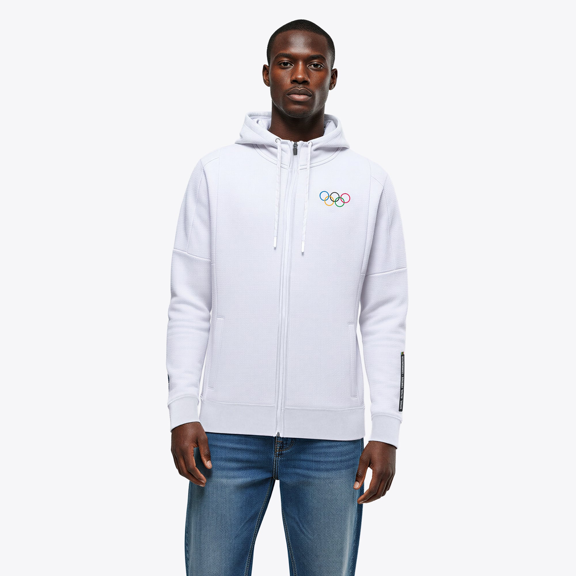 Felpa con cappuccio e zip intera della collezione Olympic - bianca