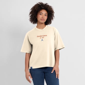 Women's Jordan Brand Tan Florida Gators Established Tag Boxy T-Shirt