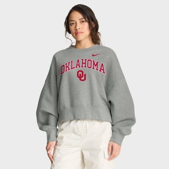 Women's Nike Heather Gray Oklahoma Sooners Oversized Phoenix Arch Pullover Sweatshirt