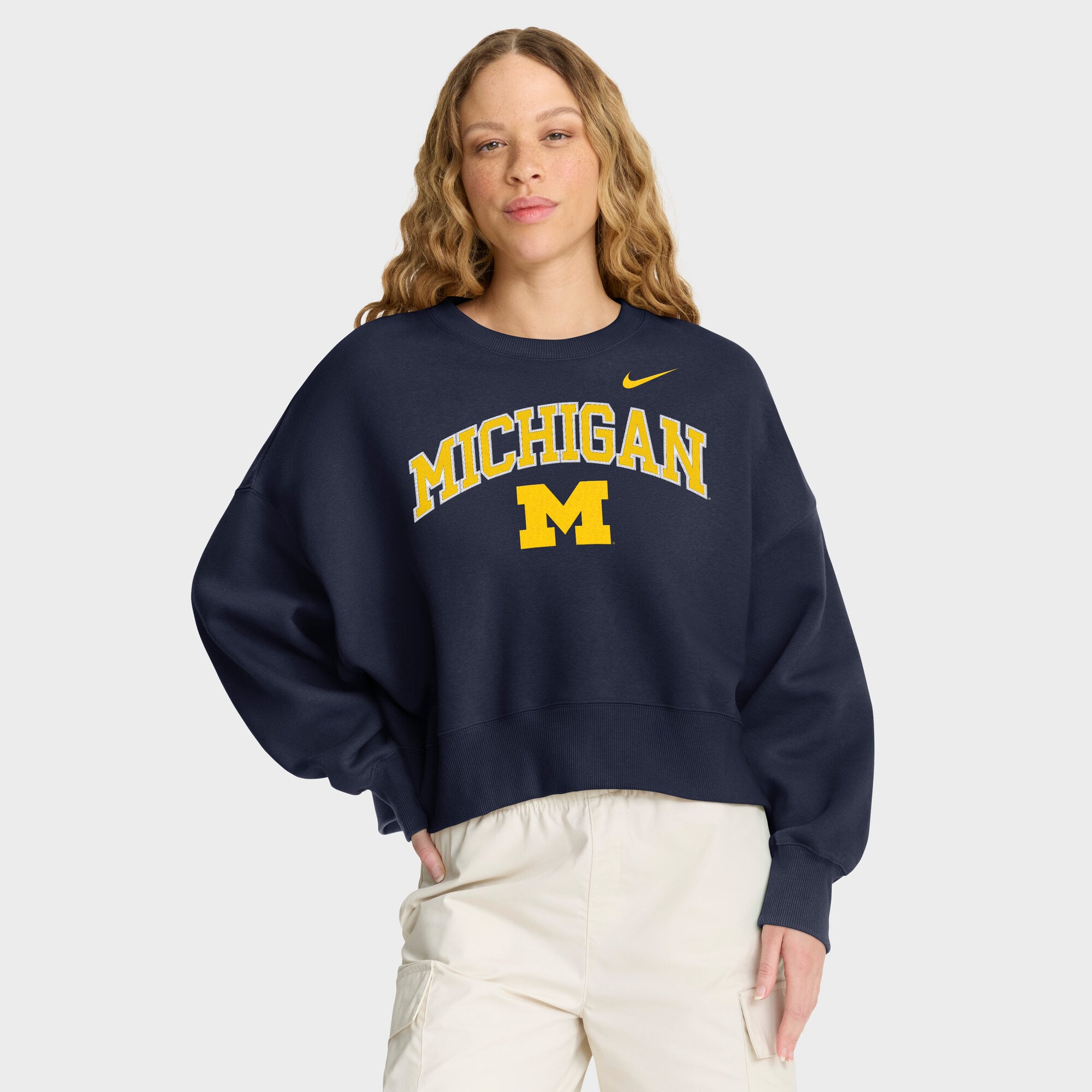Women's Nike Navy Michigan Wolverines Oversized Phoenix Arch Pullover Sweatshirt