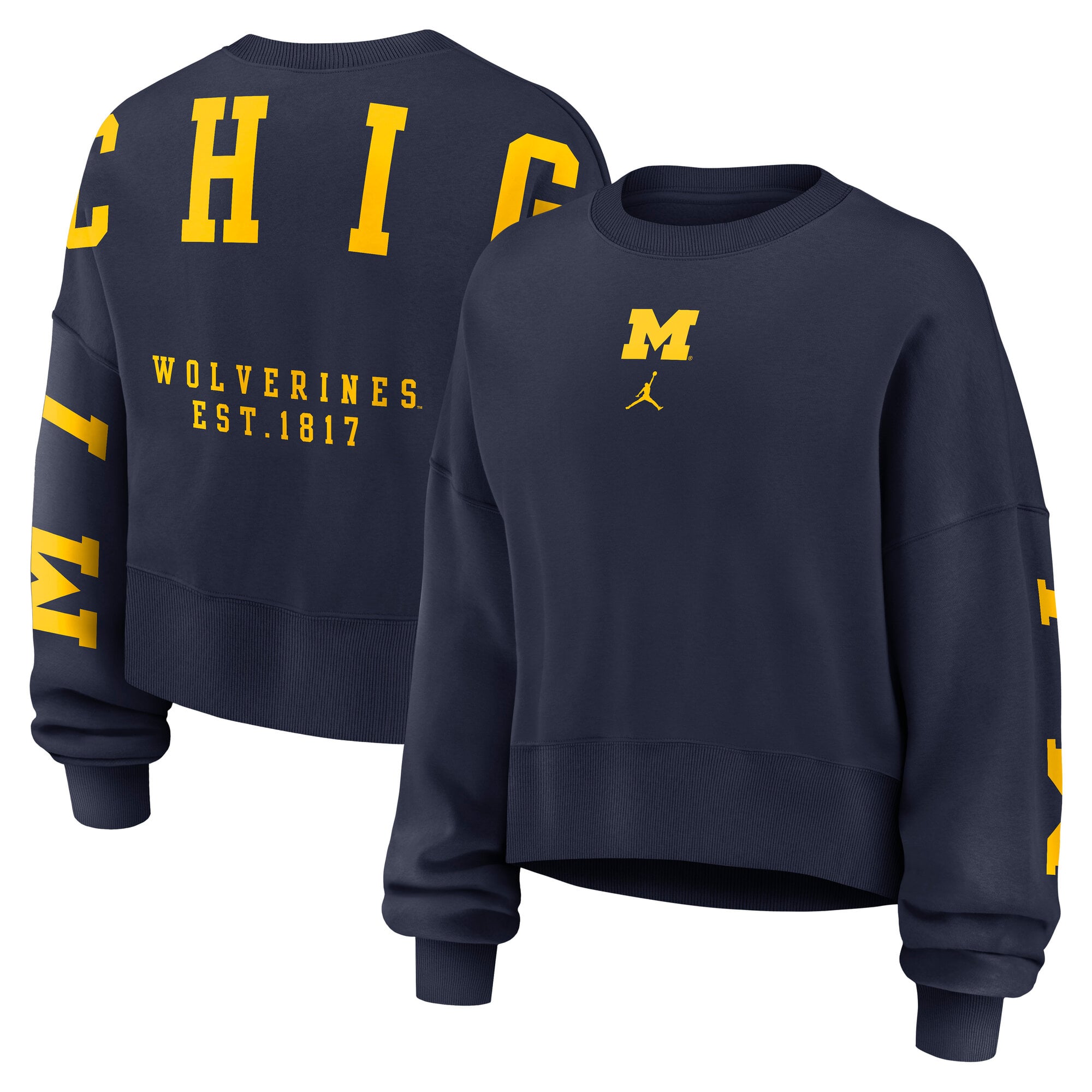 Women's Jordan Brand Navy Michigan Wolverines Oversized Phoenix Pullover Sweatshirt