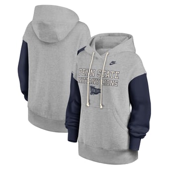 Women's Nike Heather Gray/Navy Penn State Nittany Lions Oversized Legacy Phoenix Pullover Hoodie