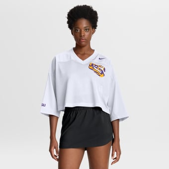 Women's Nike White LSU Tigers Cropped Mesh Dri-FIT Fashion Jersey