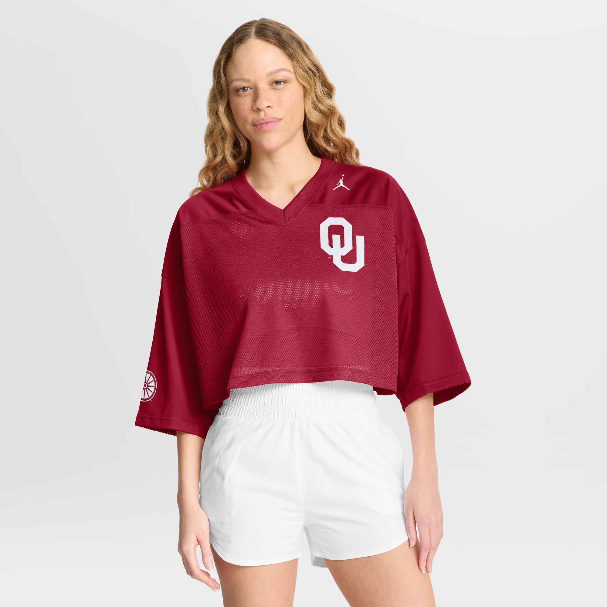 Women's Jordan Brand Crimson Oklahoma Sooners Cropped Mesh Dri-FIT Fashion Jersey
