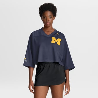 Women's Jordan Brand Navy Michigan Wolverines Cropped Mesh Dri-FIT Fashion Jersey
