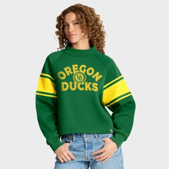 Women's Fanatics Green Oregon Ducks Oversized Hometown Premium Punt Coverage Raglan Pullover Sweatshirt