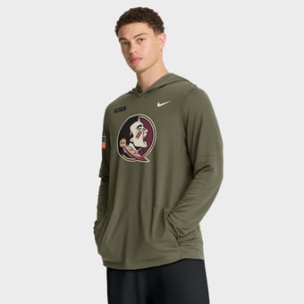 Men's Nike Olive Florida State Seminoles 2025 Military Appreciation Dri-FIT Long Sleeve Hoodie T-Shirt