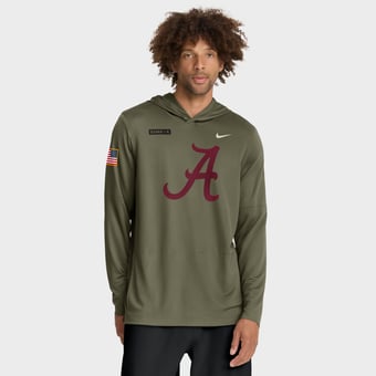 Men's Nike Olive Alabama Crimson Tide 2025 Military Appreciation Dri-FIT Long Sleeve Hoodie T-Shirt