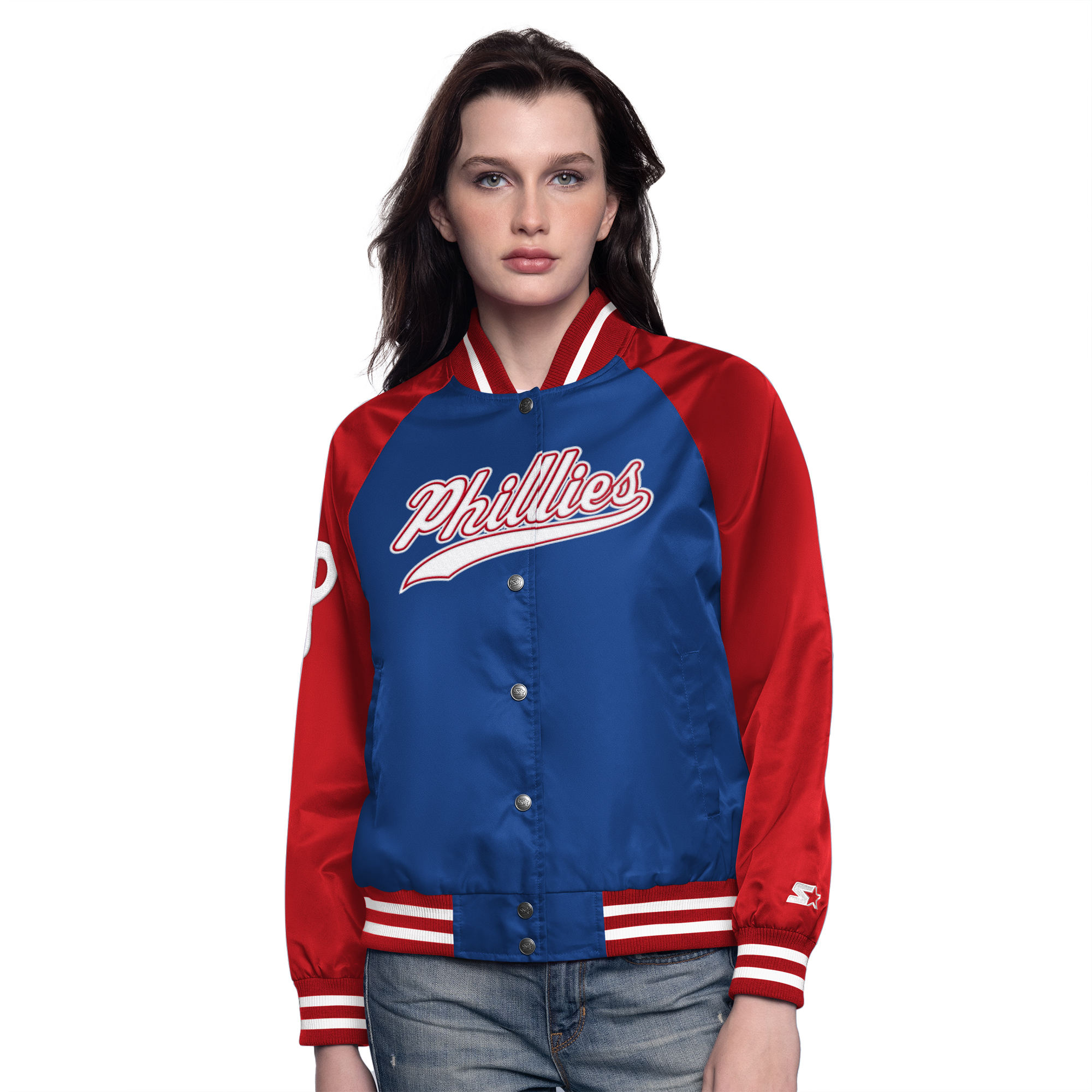 Women’s Starter Royal/Red Philadelphia Phillies Home Run Full-Snap Varsity Jacket Women’s Starter Royal/Red Philadelphia Phillies Home Run Full-Snap Varsity Jacket