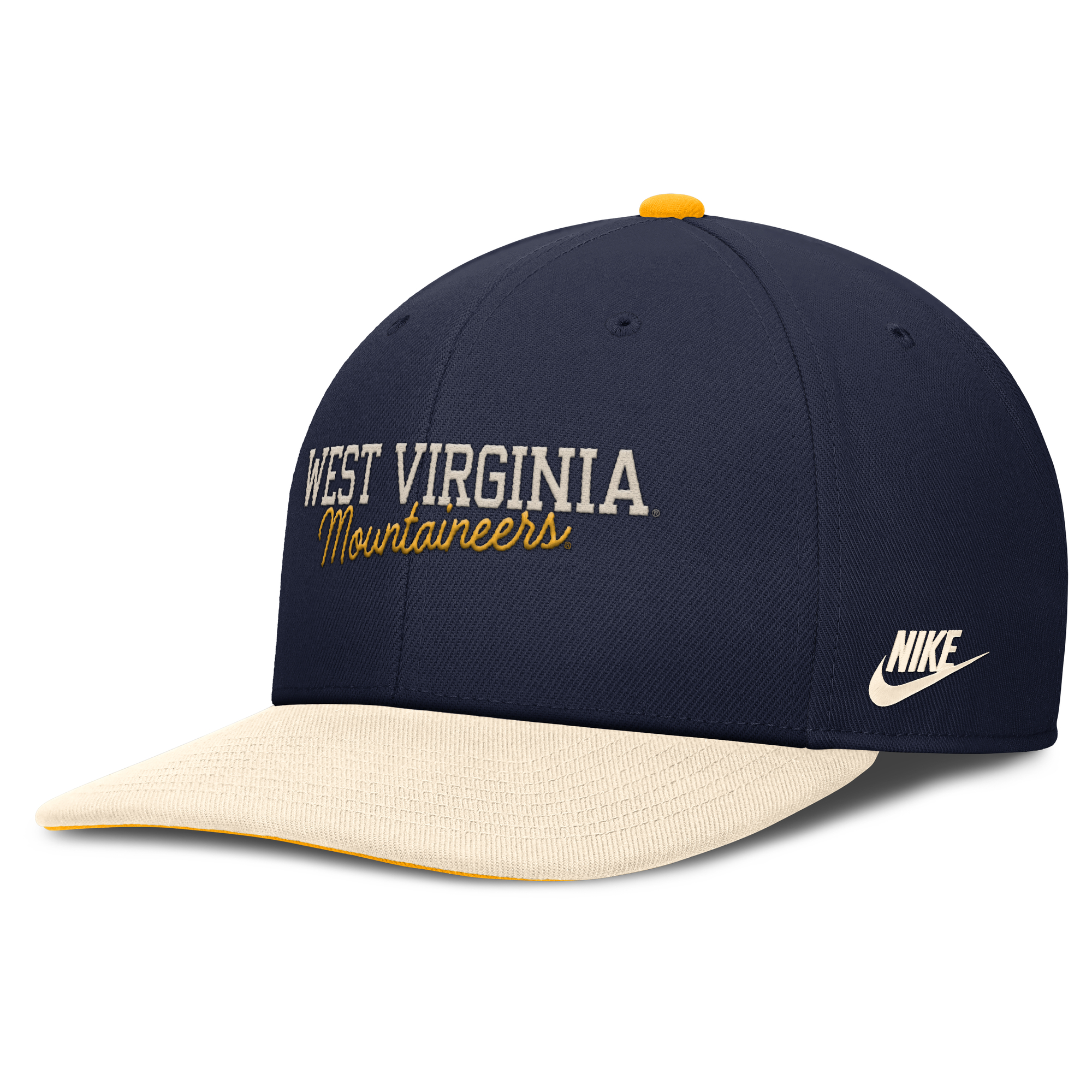 Men's Nike Navy/Cream West Virginia Mountaineers Pro Legacy Script Snapback Hat