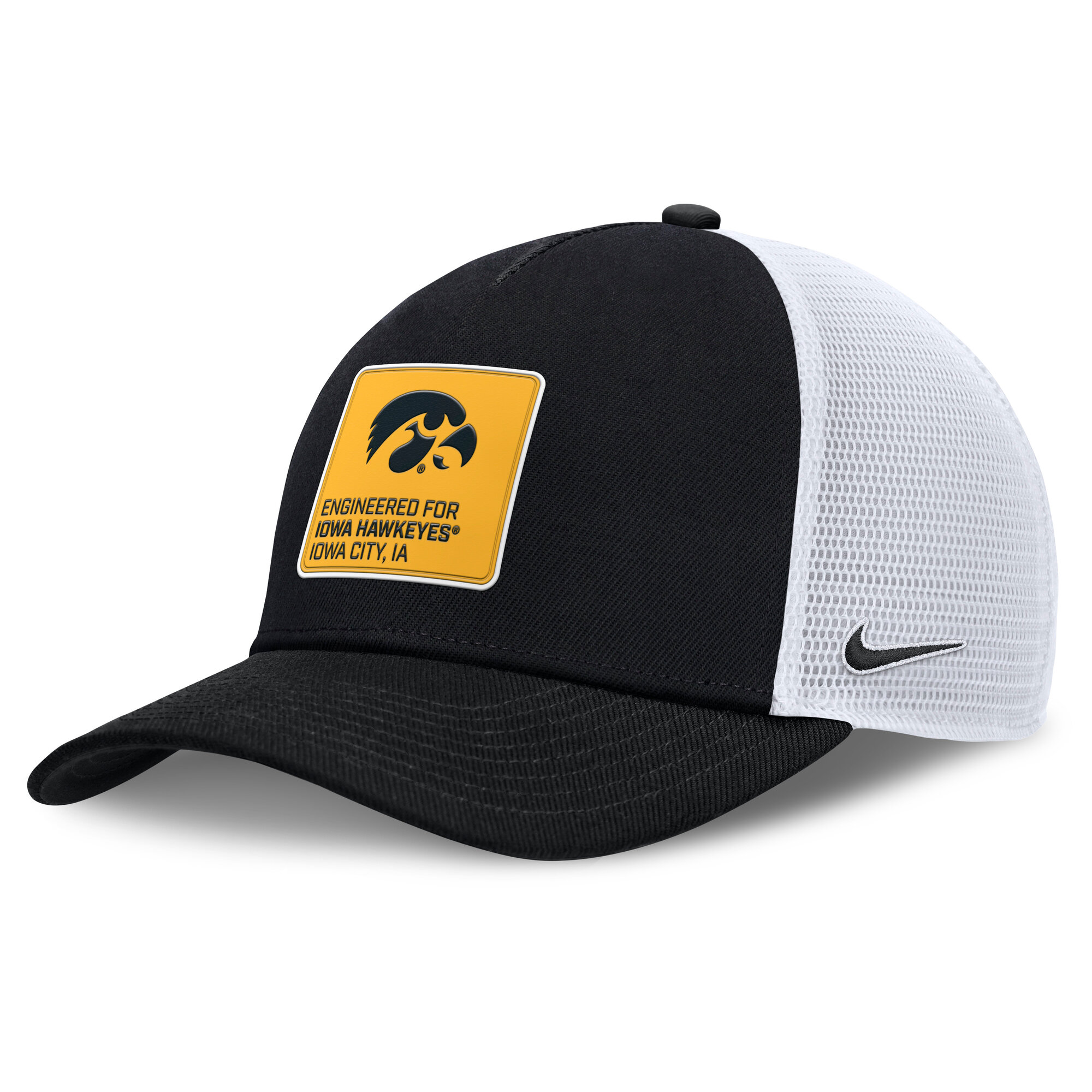 Men's Nike Black/White Iowa Hawkeyes 2025 On-Field Rise Engineered Trucker Adjustable Hat