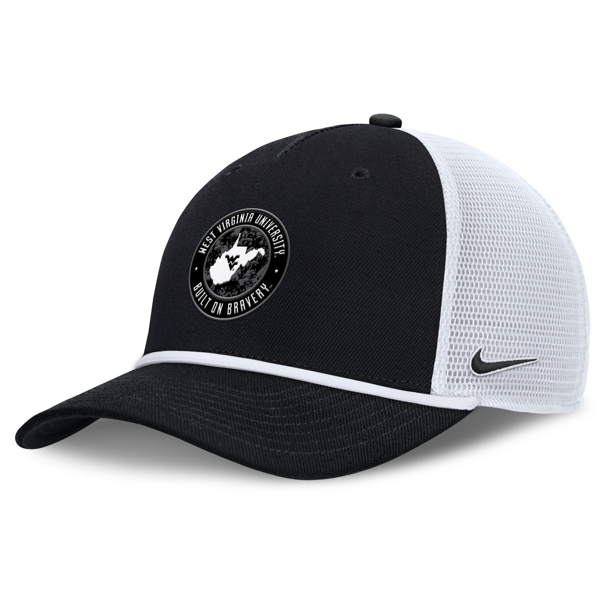 Men's Nike Black/White West Virginia Mountaineers Built on Bravery Rise Trucker Adjustable Hat