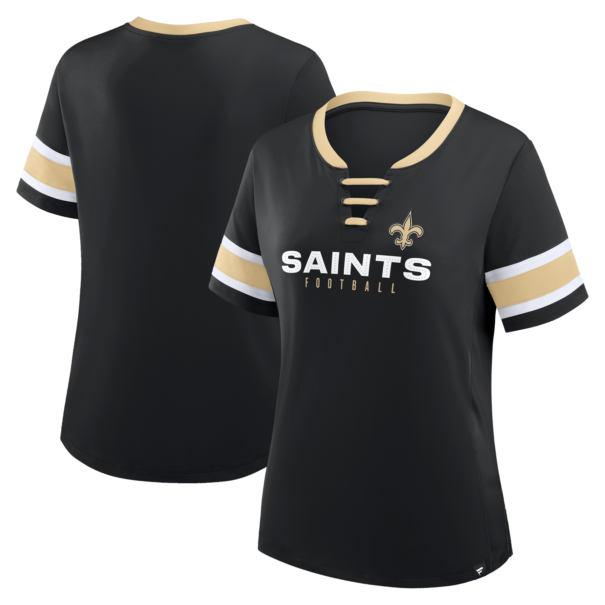 Women's Fanatics Black New Orleans Saints Redzone Draw Play Athena Lace-Up T-Shirt