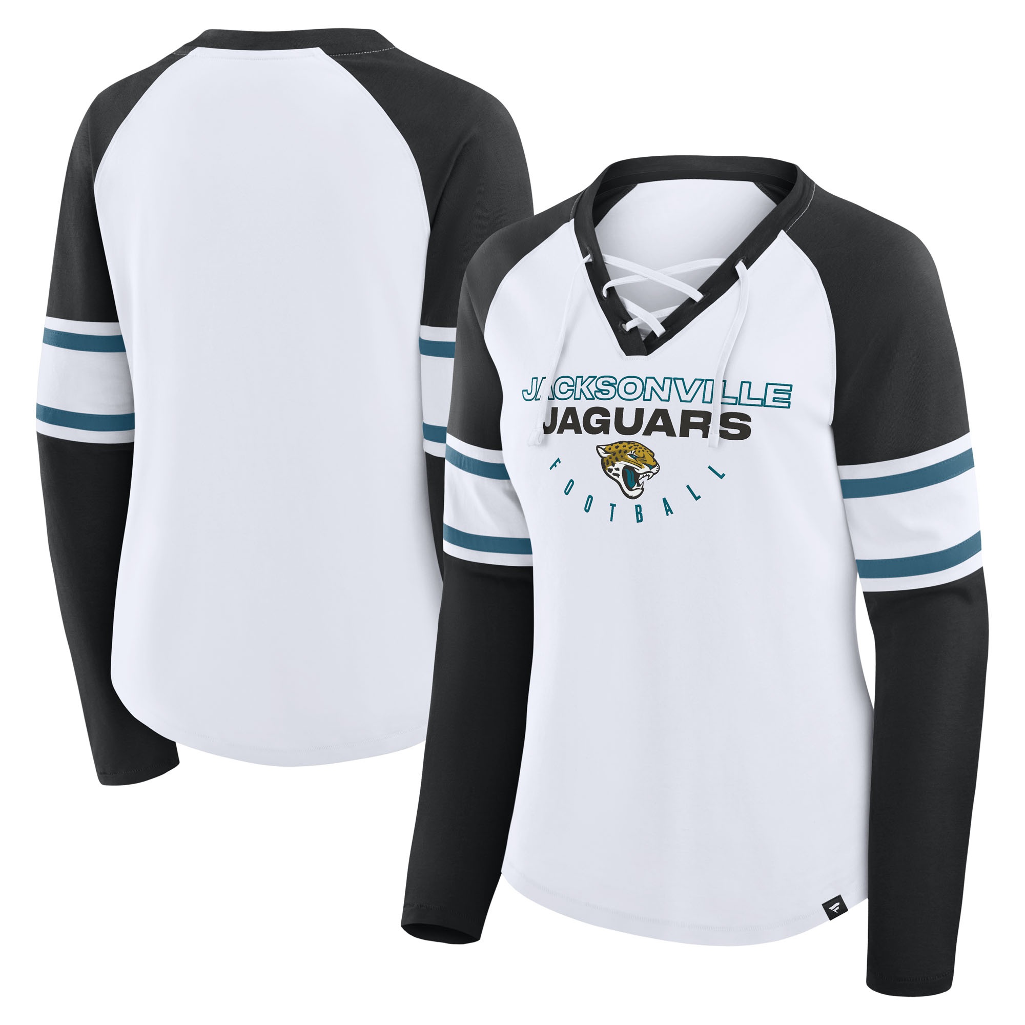 Women's Fanatics White/Black Jacksonville Jaguars Redzone Blitz Package Raglan Lace-Up V-Neck Long Sleeve T-Shirt