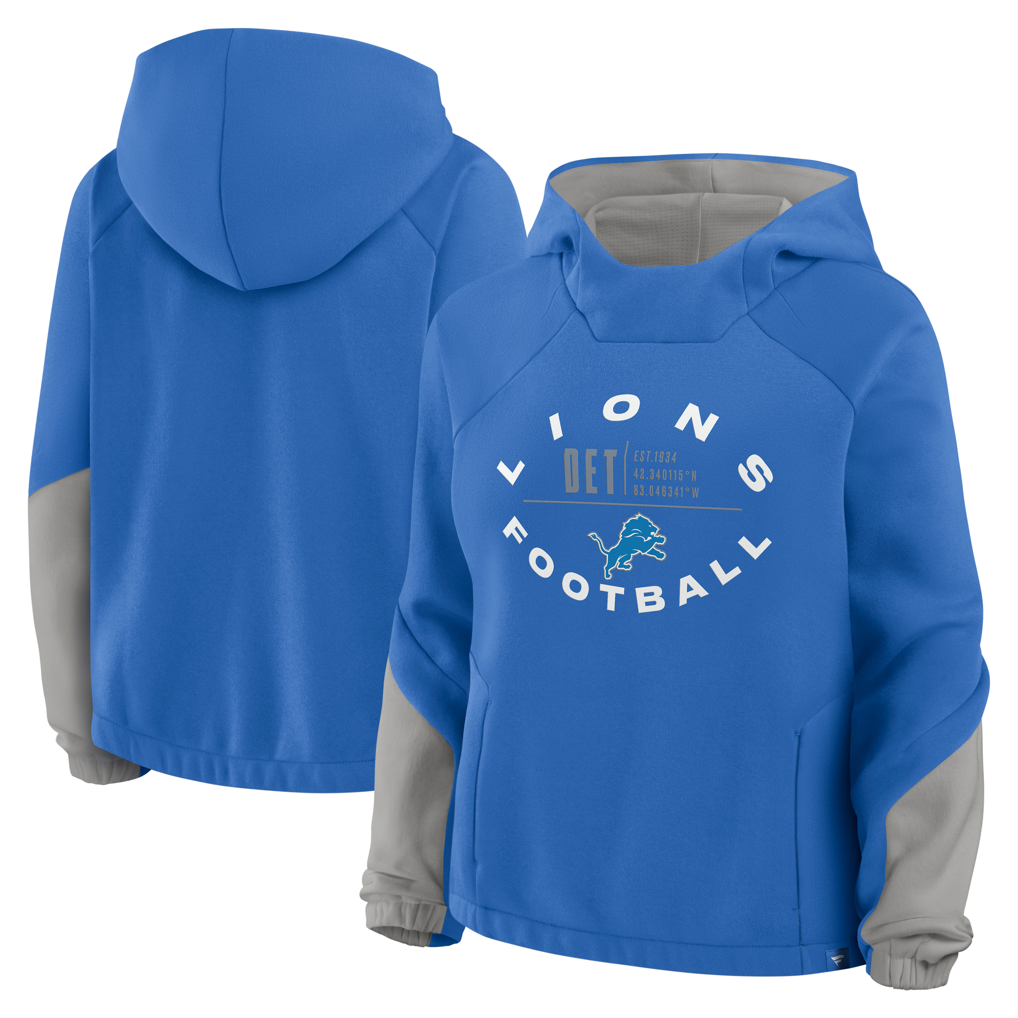 Women's Fanatics Blue Detroit Lions Oversized Redzone Bubble Screen Pullover Hoodie