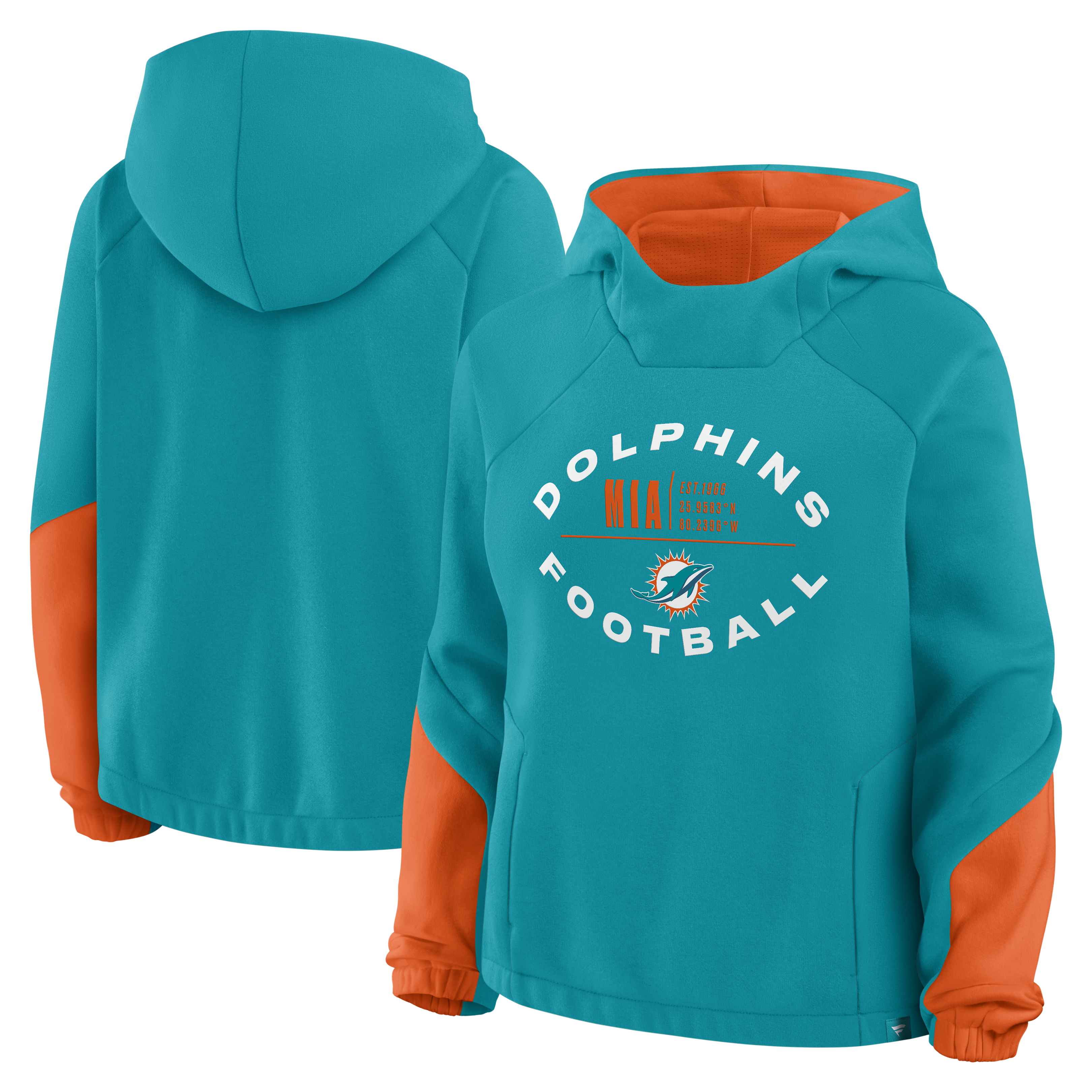 Women's Fanatics Aqua Miami Dolphins Oversized Redzone Bubble Screen Pullover Hoodie