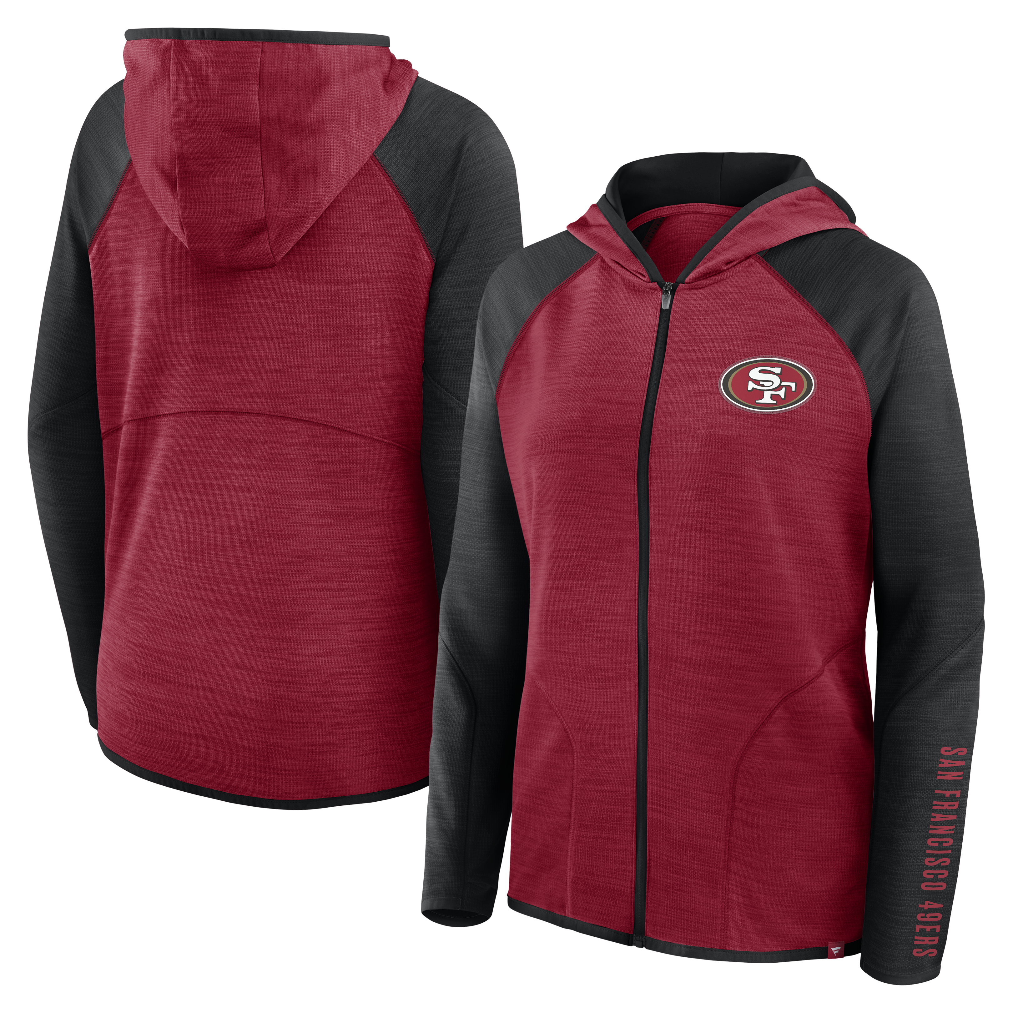 Women's Fanatics Scarlet/Black San Francisco 49ers Redzone End Around Pass Raglan Full-Zip Hoodie