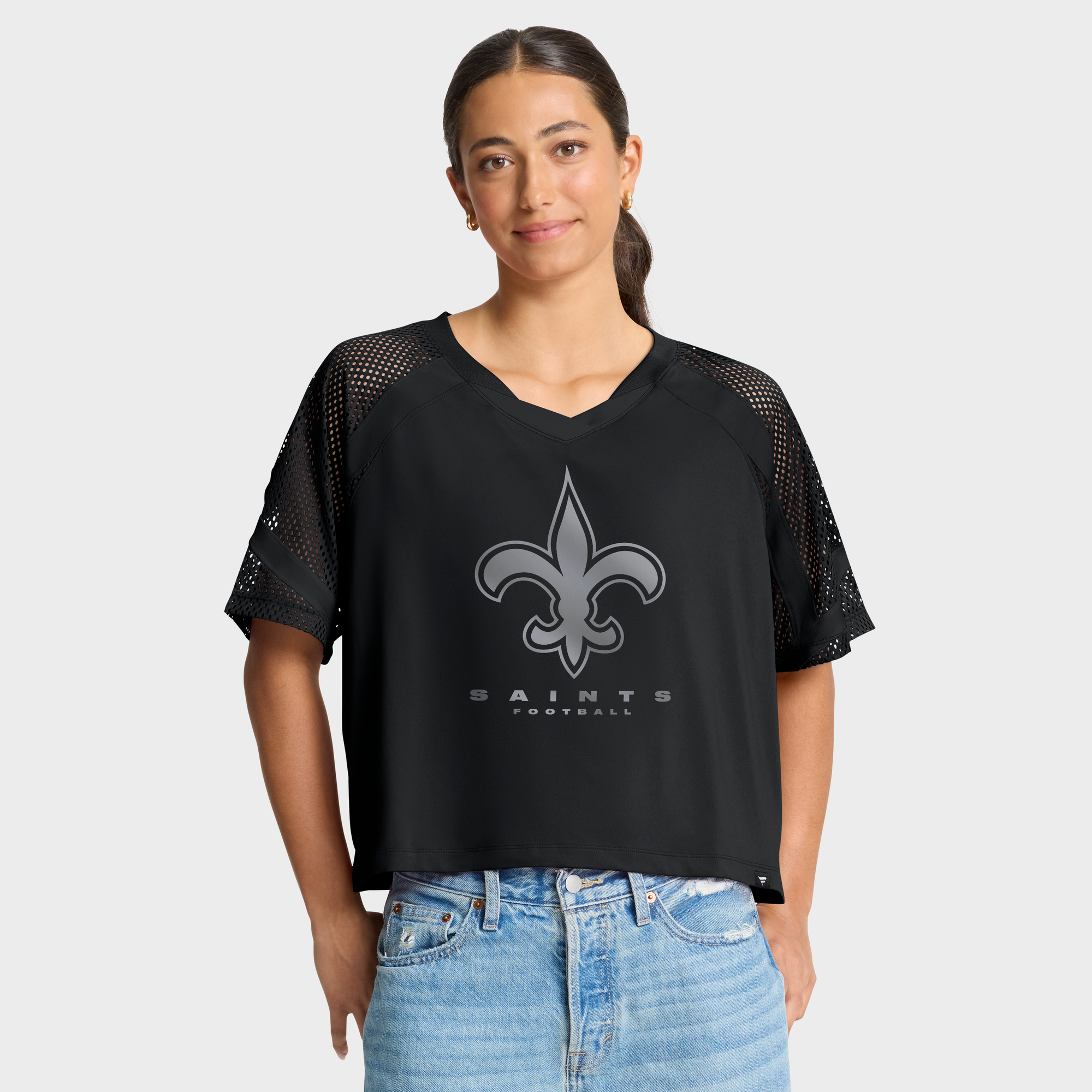 Women's Fanatics New Orleans Saints Oversized Raglan V-Neck Blackout Fashion Jersey