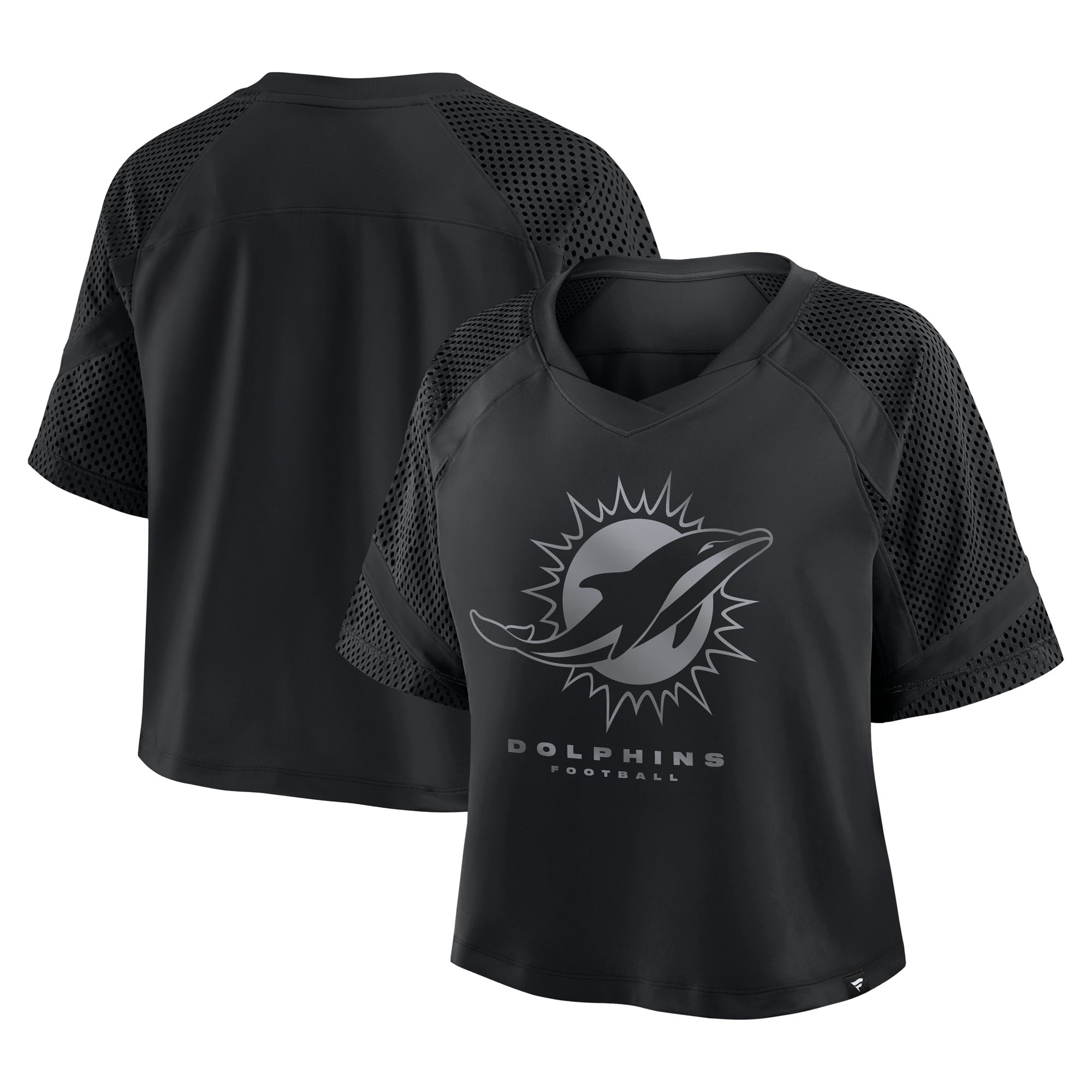 Women's Fanatics Miami Dolphins Oversized Raglan V-Neck Blackout Fashion Jersey