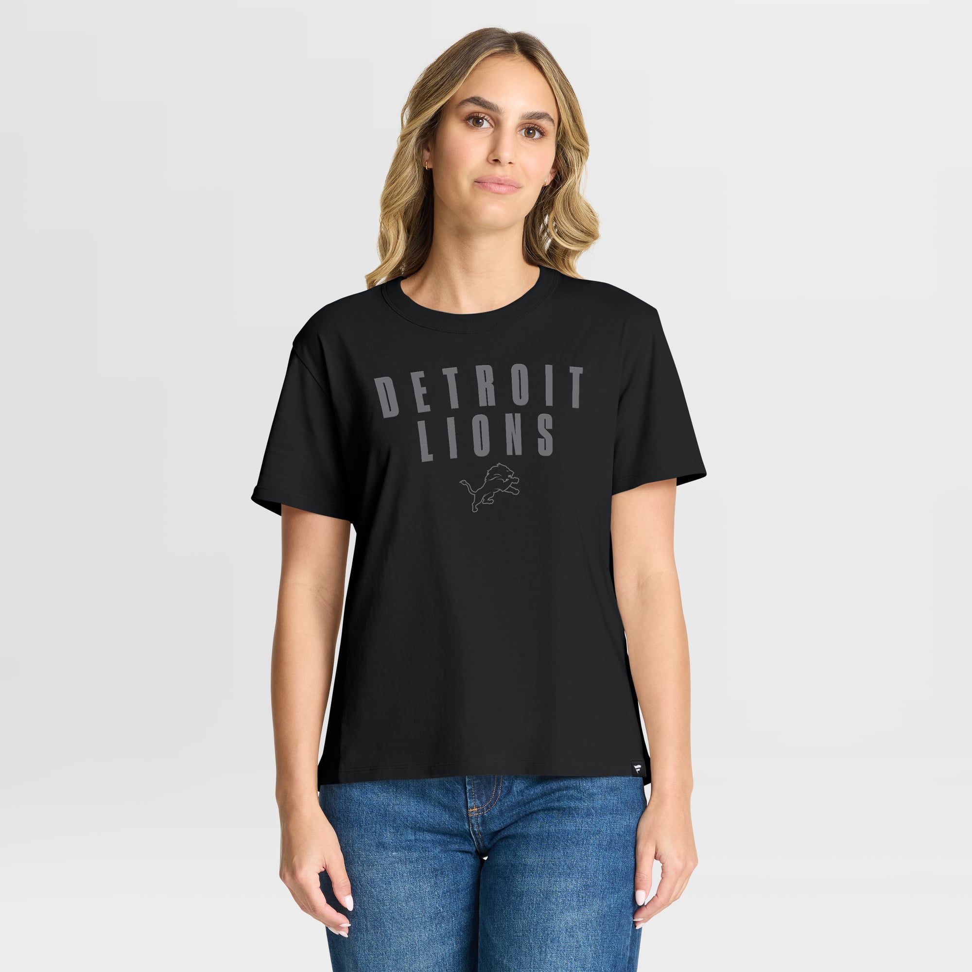 Women's Fanatics Black Detroit Lions Blackout Kneel Down Legacy T-Shirt