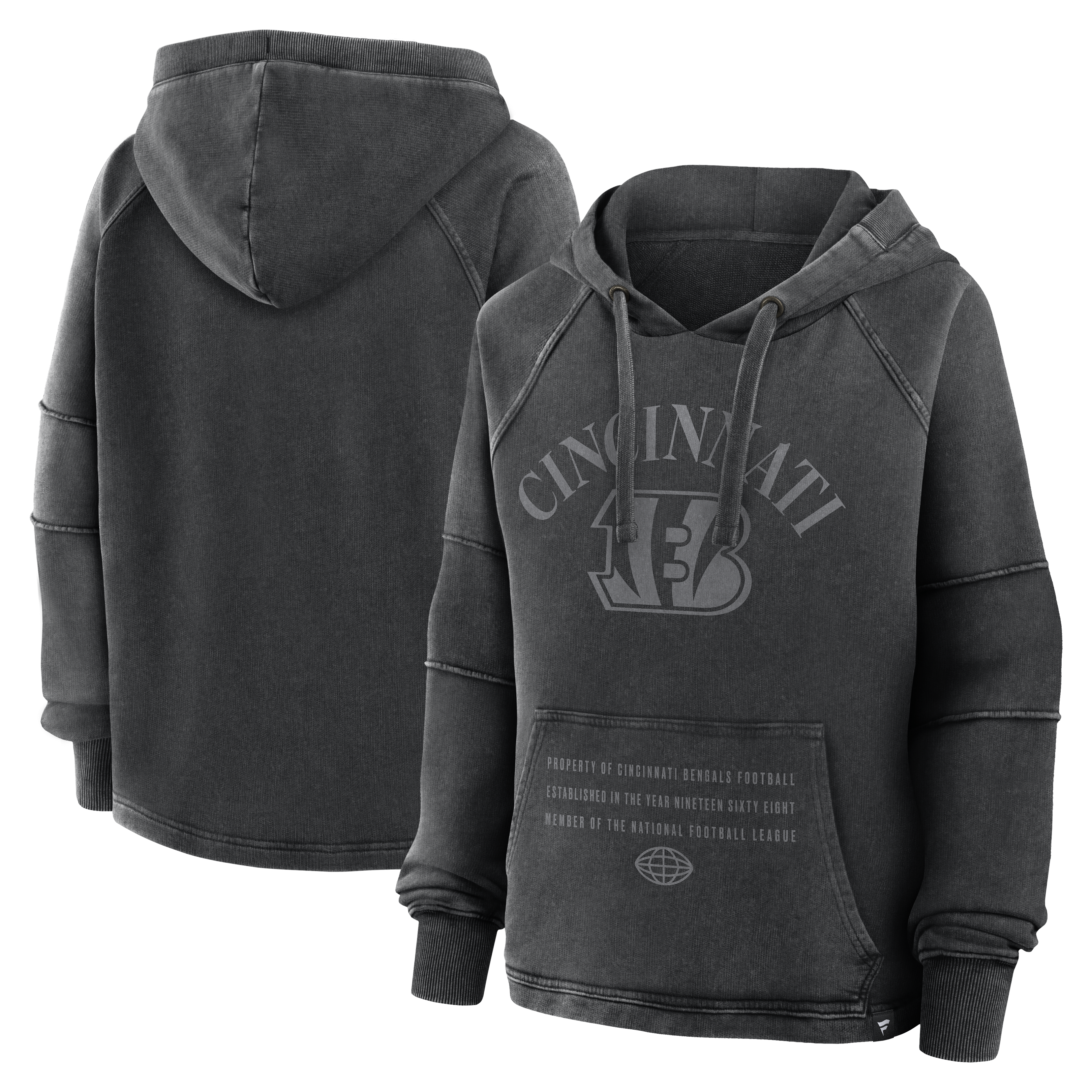 Women's Fanatics Black Cincinnati Bengals Oversized Raglan Gridiron Hoodie