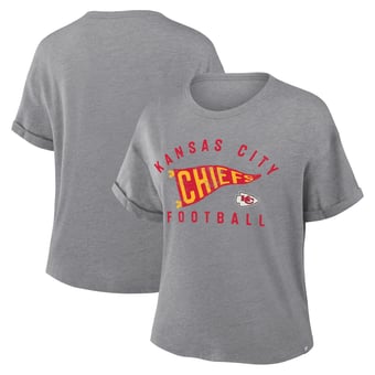 Women's Fanatics Heather Gray Kansas City Chiefs Pennant Wave Tribute Tri-Blend Boxy T-Shirt