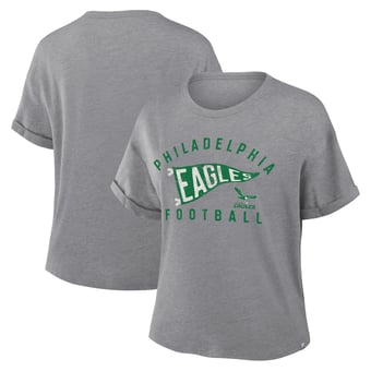 Women's Fanatics Heather Gray Philadelphia Eagles Pennant Wave Tribute Tri-Blend Boxy T-Shirt