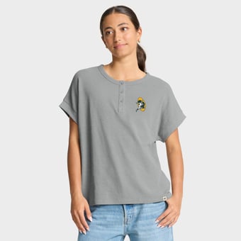 Women's Fanatics Heather Gray Green Bay Packers Oversized Hometown Premium Henley Shirt