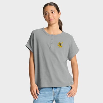 Women's Fanatics Heather Gray Pittsburgh Steelers Oversized Hometown Premium Henley Shirt