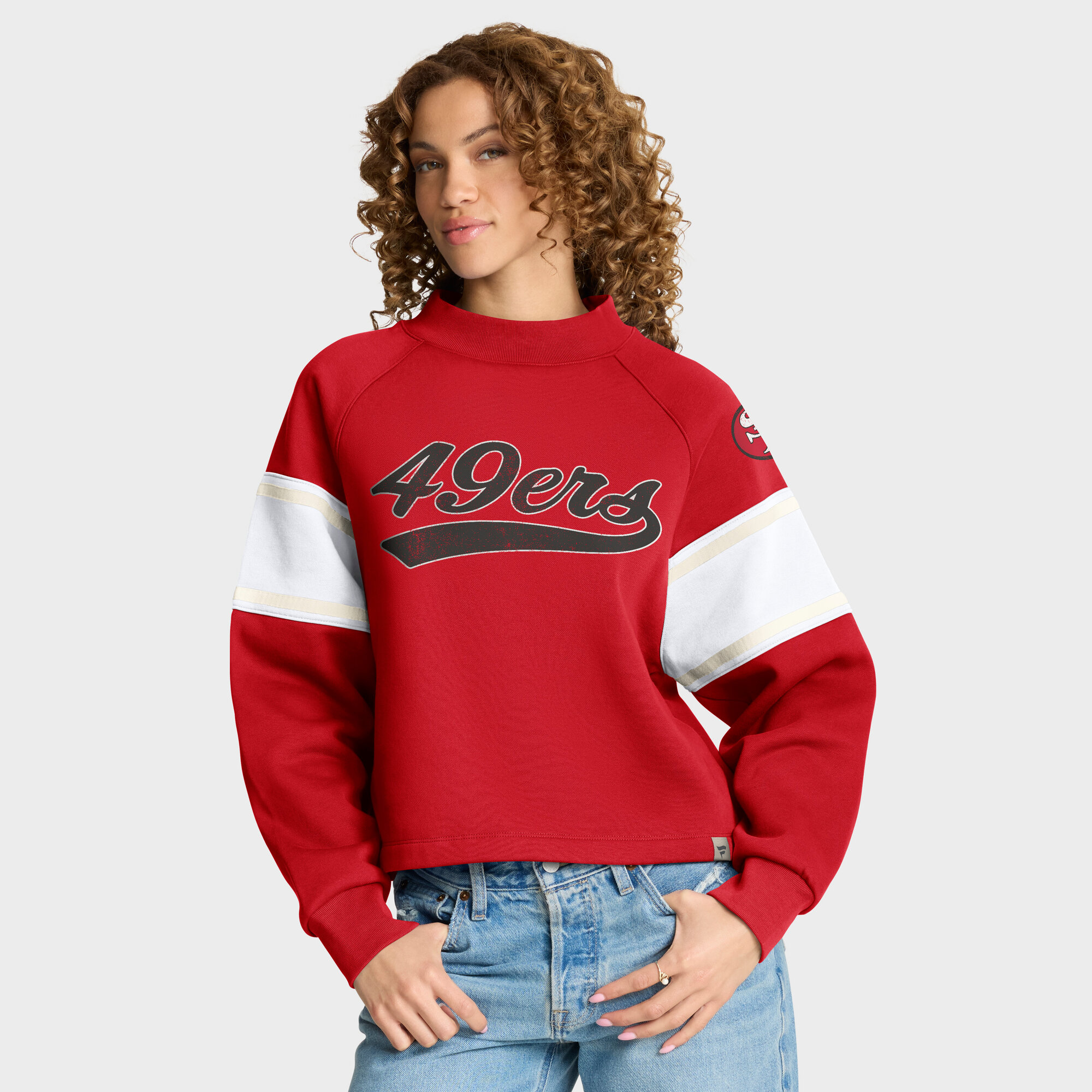 Women's Fanatics Scarlet San Francisco 49ers Oversized Hometown Toss Sweep Mock Neck Pullover
