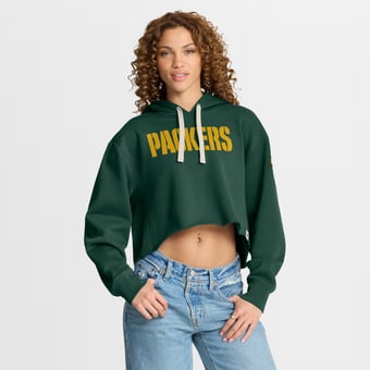 Women's Fanatics Green Green Bay Packers Oversized Heritage Cropped Hoodie