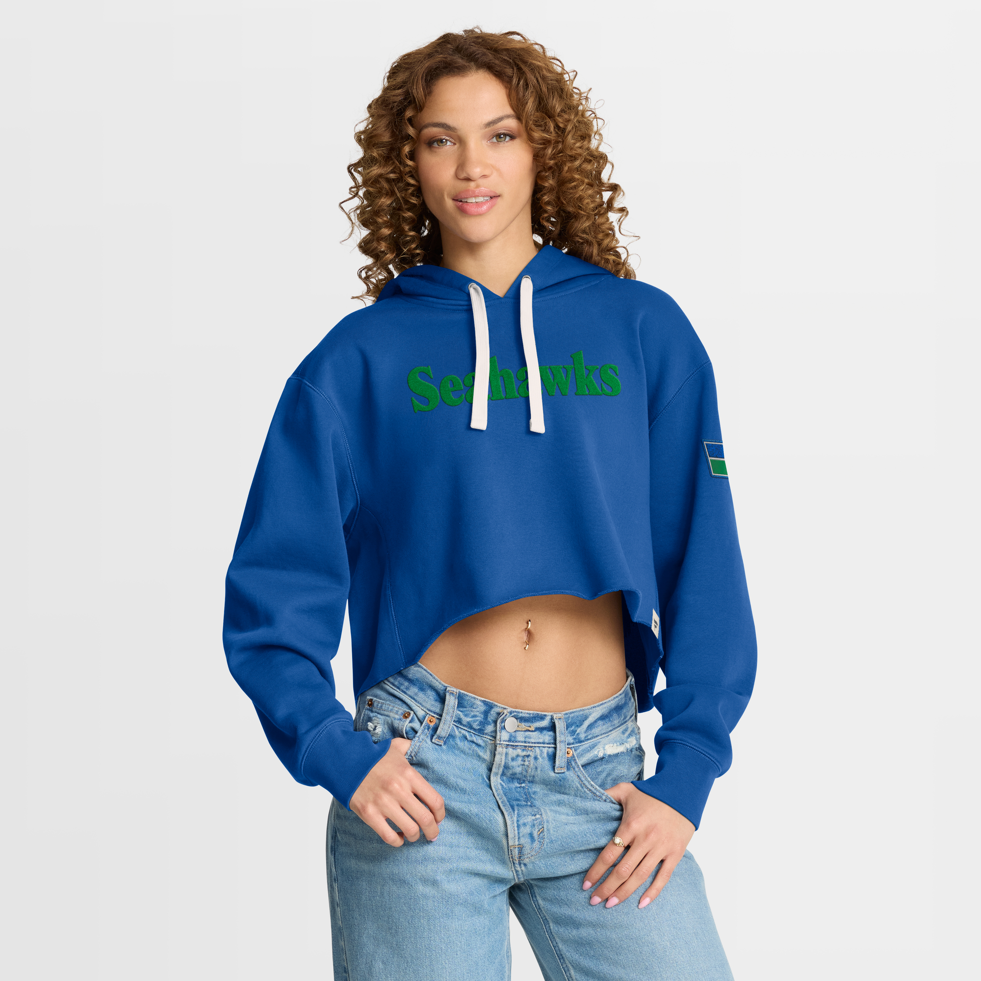 Women's Fanatics Royal Seattle Seahawks Oversized Heritage Cropped Hoodie
