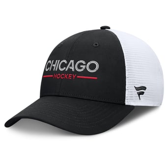 Men's Fanatics Black/White Chicago Blackhawks Authentic Pro Rink Lockup Adjustable Trucker Hat
